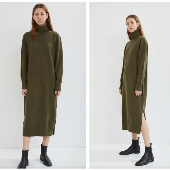 JOSEPH Sally Soft Wool Maxi Turtleneck Sweater Dress Olive Green Sz M {EE24} - Picture 1 of 6